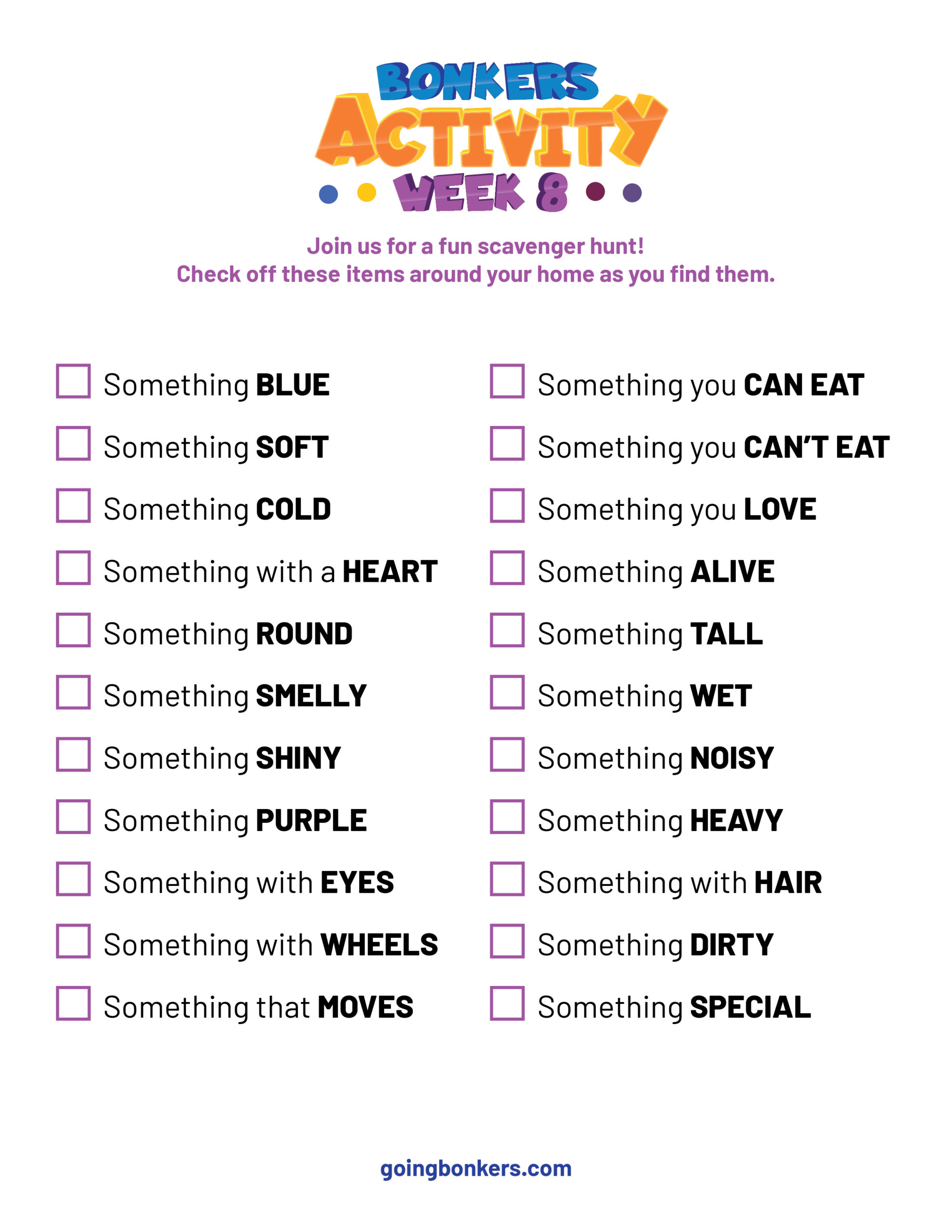 Bonkers Week 8 Activity Sheet