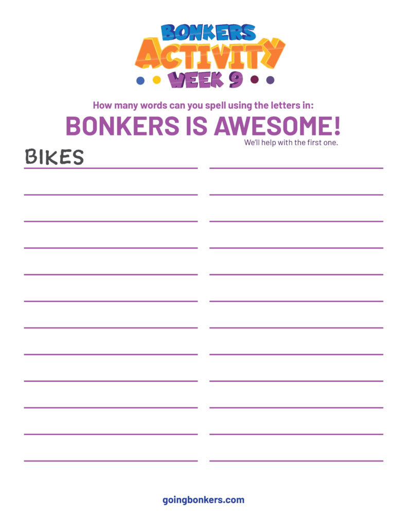 Bonkers Week 9 Activity Sheet